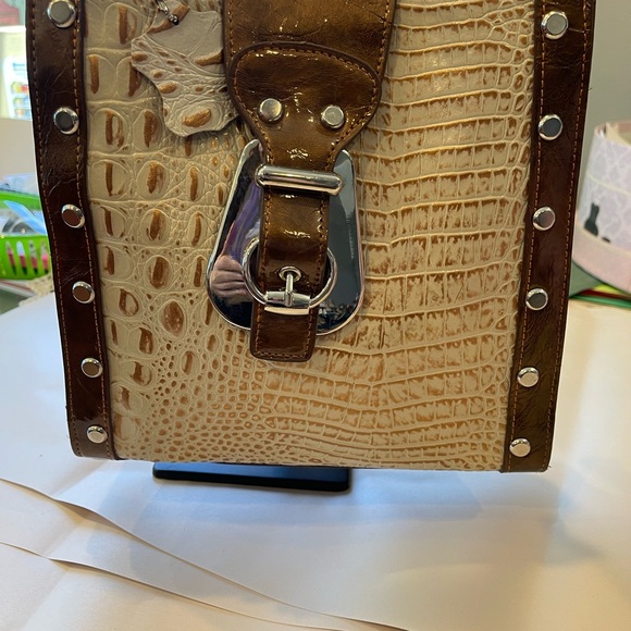 Marc Chantal Patent Leather Shoulder Bag – Two-Tone Faux Snakeskin Animal Print - Picture 2 of 15